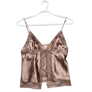 Womens Bronze Silk Material La Senza Lace Tie Tank Top or Lingerie Top Size S/P